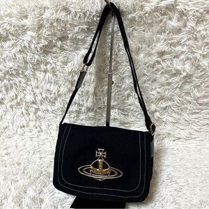 Vivienne Westwood Black Shoulder Bag with Silver Emblem